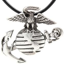 Trilogy Jewelry Pewter USMC Marine Corps Insignia Semper Fi Pendant on Leather Necklace