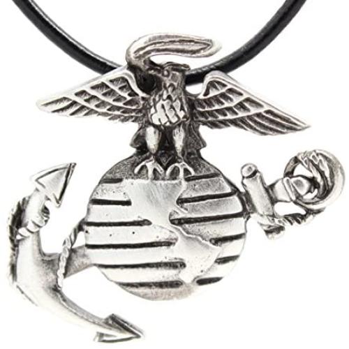 Trilogy Jewelry Pewter USMC Marine Corps Insignia Semper Fi Pendant on Leather Necklace