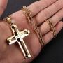 Udalyn Stainless Steel Cross Necklace for Men Women Silver Gold Chain Cross Pendant Necklace Simple Jewelry Gifts, 28 Inches Chain