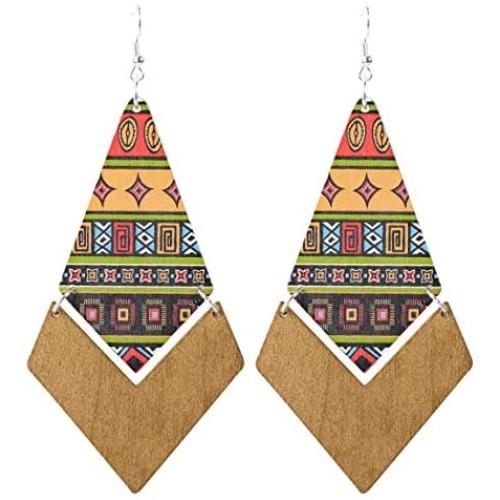 MyDarilyn Trendy Boho Gypsy Bohemian Indian Bollywood Style Big Wood Wooden Dangle Hippie Earring