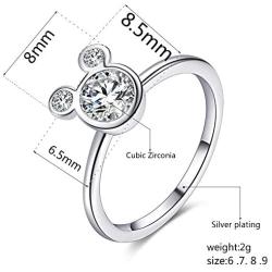 Womens Mickey Shape Rings Sterling Silver Plated Cubic Zirconia Mouse Ring For Women Girl Party Jewelry (7)