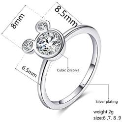 Womens Mickey Shape Rings Sterling Silver Plated Cubic Zirconia Mouse Ring For Women Girl Party Jewelry (8)