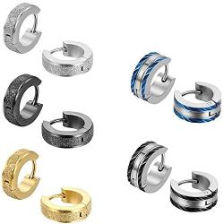 Aroncent Stainless Steel 8 Pairs Mens Small Hoop Huggie Hinged Earrings Set 4mm