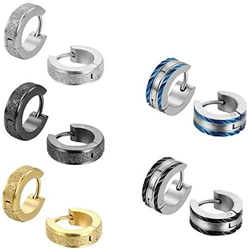 Aroncent Stainless Steel 8 Pairs Mens Small Hoop Huggie Hinged Earrings Set 4mm Aroncent Stainless Steel 8 Pairs Mens Small Hoop Huggie Hinged Earrings Set 4mm