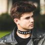 Skeleteen Biker Leather Studded Choker - Gothic Punk Rock N Roll Jewelry Accessories Leather and Metal Collar Costume Necklace