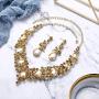 BriLove Womens Costume Elegant Crystal Teardrop Cluster Statement Necklace Dangle Earrings Set