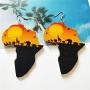D.Rosse 2 Pairs African Map Wooden Dangle Earrings Ethnic Style African Multicolor Drop Earrings for Women Bohemia Style Jewelry Set