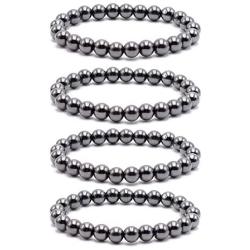 Byson 4 Pcs/Set Black Hematite 8mm Ball Bead Magnetic Therapy Bracelet Magnet Stone Bracelet Relieve Arthritis Headache Stress Relieving Magnet Bracelet Jewelry Anxiety Relief for Carpel Tunne