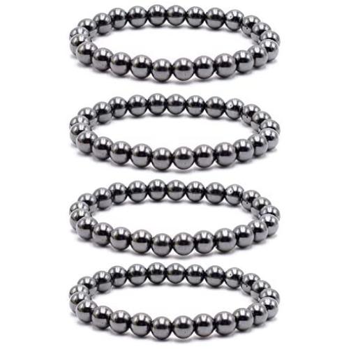Byson 4 Pcs/Set Black Hematite 8mm Ball Bead Magnetic Therapy Bracelet Magnet Stone Bracelet Relieve Arthritis Headache Stress Relieving Magnet Bracelet Jewelry Anxiety Relief for Carpel Tunne