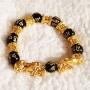 yfstyle 2 Pcs Feng Shui Black Obsidian Wealth Bracelet Elastic Gold Good Luck Bracelet 10mm/ 12mm Pi Xiu/ Pi Yao Beaded Bracelets for Women Men Jewelry Gifts