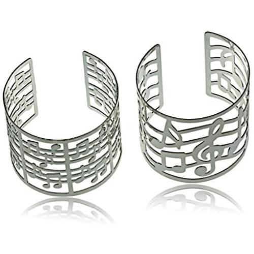 Embolden Jewelry Musical Note Cuff Bracelet - G Clef Notes Design - Polished Stainless Steel for Musicians/Piano Lesson Gifts/Girls & Women