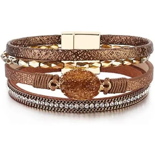 FANCY SHINY Leather Wrap Bracelet Boho Cuff Bracelets Crystal Bead Bracelet with Magnetic Clasp Jewelry Gifts for Women Teen Girls FANCY SHINY Leather Wrap Bracelet Boho Cuff Bracelets Crystal Bead Bracelet with Magnetic Clasp Jewelry Gifts for Women Teen Girls