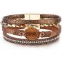 FANCY SHINY Leather Wrap Bracelet Boho Cuff Bracelets Crystal Bead Bracelet with Magnetic Clasp Jewelry Gifts for Women Teen Girls