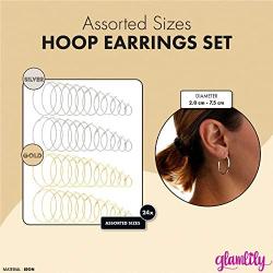 Hoop Earrings Set for Women (Gold, Silver, 24 Pairs)