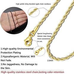 Udalyn 3 Pcs Mens Necklace Chain Stainless Steel Twist Rope Chain Necklace Set Silver Gold Black 2.5MM Rope Chain Necklace for Men Women 16-30 Inches