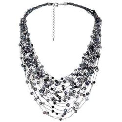 Cultured Freshwater Pearl & Fashion Crystal Silk Layered Multi Strand Necklace