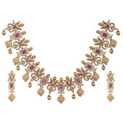 Tarinika Ahaana Gold-Plated Indian Jewelry Set with Necklace and Earrings - White Red