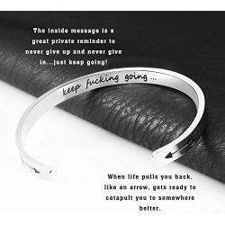 SAM & LORI Inspirational Cuff Bracelet Bangle Keep Going Motivational Mantra Quote Stainless Steel Engraved Best Friend Sister Gift for Women Teen Girls with Hidden Message