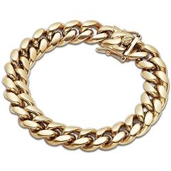 GOLD IDEA JEWELRY Hip Hop 14K Cuban Link Chain 5 Times Real Gold Plated Heavy Solid 8mm-18mm Miami Cuban Link Chain Stainless Steel Necklace/Bracelet for Men