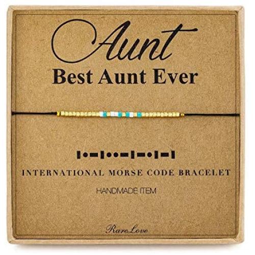 RareLove Best Aunt Ever Gifts Aunt Morse Code Beaded Bracelet Secret Message Jewelry Gift for Her, Waterproof Birthday for Aunts from Niece Nephew