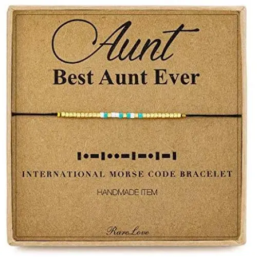 RareLove Best Aunt Ever Gifts Aunt Morse Code Beaded Bracelet Secret Message Jewelry Gift for Her, Waterproof Birthday for Aunts from Niece Nephew