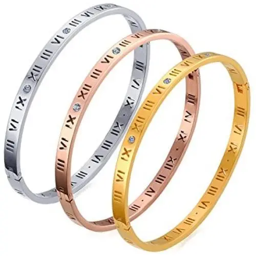 VNOX Girls IP Stainless Steel Rhinestone Roman Numeral Bangle Bracelet,Silver,7.5'' VNOX Girls IP Stainless Steel Rhinestone Roman Numeral Bangle Bracelet,Silver,7.5''