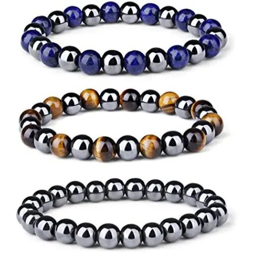 LOYALLOOK 3Pcs Magnetic Hematite Therapy Beads Bracelet Men Women Healing Energy Natural Stone Adjustable Bracelet Tiger Eye Stone LOYALLOOK 3Pcs Magnetic Hematite Therapy Beads Bracelet Men Women Healing Energy Natural Stone Adjustable Bracelet Tiger Eye Stone