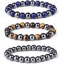 LOYALLOOK 3Pcs Magnetic Hematite Therapy Beads Bracelet Men Women Healing Energy Natural Stone Adjustable Bracelet Tiger Eye Stone