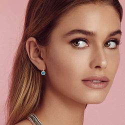 Swarovski Crystal Halo Round Drop Leverback Earrings for Women 14K Rose Gold Plated Hypoallergenic Jewelry