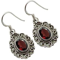 SilverStarJewel Sterling Silver Women Handmade Jewelry Red Garnet Earrings 1.3''