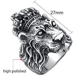 Lion Head Ring for Men, Punk Animal King Crown Lion Ring, Hip Hop Cross Ring, Lion Totem Ring, Amulet Ring, Heavy Metal Rock Punk Style Gothic Biker Ring, Viking Lion Jewelry Gift for Men Boys