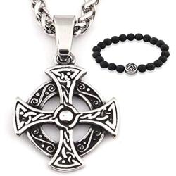 GUNGNEER Trinity Celtic Cross Knot Pendant Necklace Keel Chain Eternal Love Stainless Steel Irish Jewelry Men Women