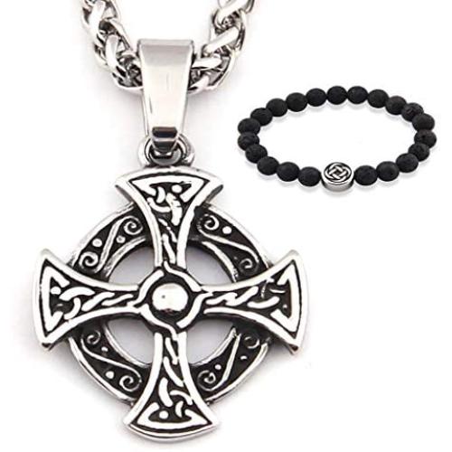 GUNGNEER Trinity Celtic Cross Knot Pendant Necklace Keel Chain Eternal Love Stainless Steel Irish Jewelry Men Women