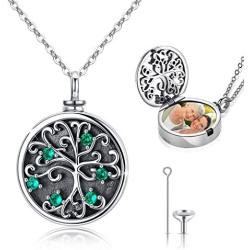 Tree of Life Locket Necklace That Hold Photos and Human Ashes, 925 Sterling Silver 2 in 1 Locket Cremation Urn Necklace, Ashes Keepsake Pendant Engraving Forever in My Heart Jewelry Mother Day Gift for Women Unisex Adult with Gift Box