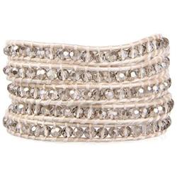 KELITCH Fashion Gray Crystal Beaded 5 Wrap Bracelet On Leather Strand Bracelets Jewelry