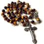 elegantmedical HANDMADE Tiger Eye Jade Rosary Beads Cross CRUCIFIX CATHOLIC NECKLACE Box