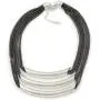 Avalaya Statement 3 Strand Layered Dark Grey Mesh Necklace with Tunnel Detailing - 48cm L/ 6cm Ext