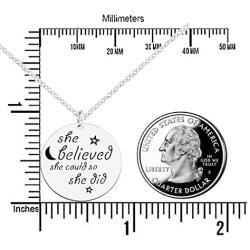 Inspirational Jewelry 925 Sterling Silver Disc Coin Pendant Engraved She Believed She Could So She Did Necklace for Teen Girl Friend Encouragement Gift