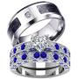 IOU 3pc Two Rings His Hers Wedding Ring Sets Couples Rings Womens White Gold Plated Heart CZ Wedding Engagement Ring Bridal Sets Mens Stainless Steel Wedding Band