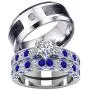 IOU 3pc Two Rings His Hers Wedding Ring Sets Couples Rings Womens White Gold Plated Heart CZ Wedding Engagement Ring Bridal Sets Mens Stainless Steel Wedding Band