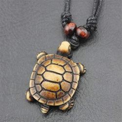 Vintage Sea Turtle Necklace Pendant Tortoise Engraved Bone Leather Wax Rope Necklace for Women Unisex 2Pcs/set