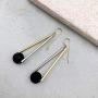 NIEVOS JEWELRY Gold Plated Earring 24k Gold Plated And 925 Geometric Earring With Black Ball Bead. Geometric Style Gift Jewelry Handmade For Her Designer Made By Women Love