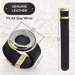 KIAH Leather Bracelet with 14K Gold Plated Mini Cubic Zirconia Stones - Adjustable Cuff for Any Wrist Size - Genuine Statement Bracelets for Day and Night Fashion - Unique Gift for Teens and Adult Women