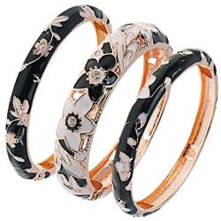 UJOY Womens Multi-Colors Cloisonne Bracelet Gold Plated Flower Hollowed Enameled Hinged Cuff Bangles Jewelry Gift 88A10