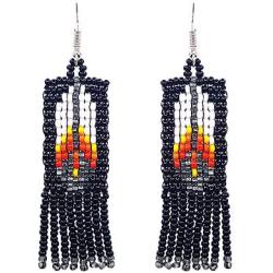 Mia Jewel Shop Native American Inspired Feather Design Rectangle Seed Bead Fringe Dangle Earrings - Womens Fashion Handmade Jewelry Tribal Accessories