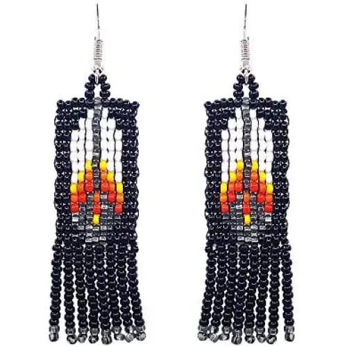Mia Jewel Shop Native American Inspired Feather Design Rectangle Seed Bead Fringe Dangle Earrings - Womens Fashion Handmade Jewelry Tribal Accessories