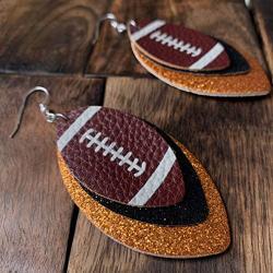 Football Earrings for Women - Glitter Leather Earrings Dangles - 3-Layered Faux Leather Big Statement Earrings - American Football - Glitter & PU Leather - Set of Two - Mall of Style