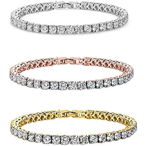 Savlano 14K Gold Plated Cubic Zirconia Round 4MM Classic Tennis 7.5 in Bracelet For Women (3 Pack Tri-Color Set)