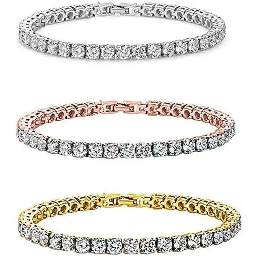 Savlano 14K Gold Plated Cubic Zirconia Round 4MM Classic Tennis 7.5 in Bracelet For Women (3 Pack Tri-Color Set)