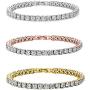Savlano 14K Gold Plated Cubic Zirconia Round 4MM Classic Tennis 7.5 in Bracelet For Women (3 Pack Tri-Color Set)